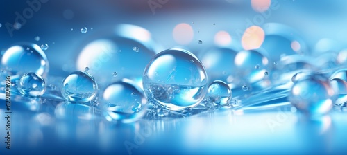 Abstract blue air bubbles. Transparent water droplets. Generative AI technology.