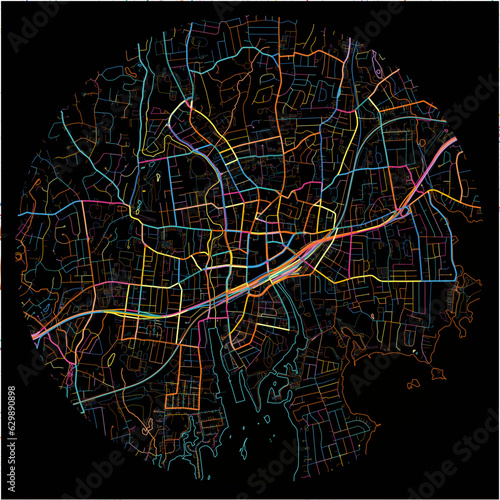 Colorful Map of Stamford, Connecticut with all major and minor roads.