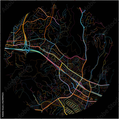 Colorful Map of ThousandOaks, California with all major and minor roads.