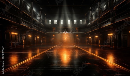 modern dark basketball court with flashing lights