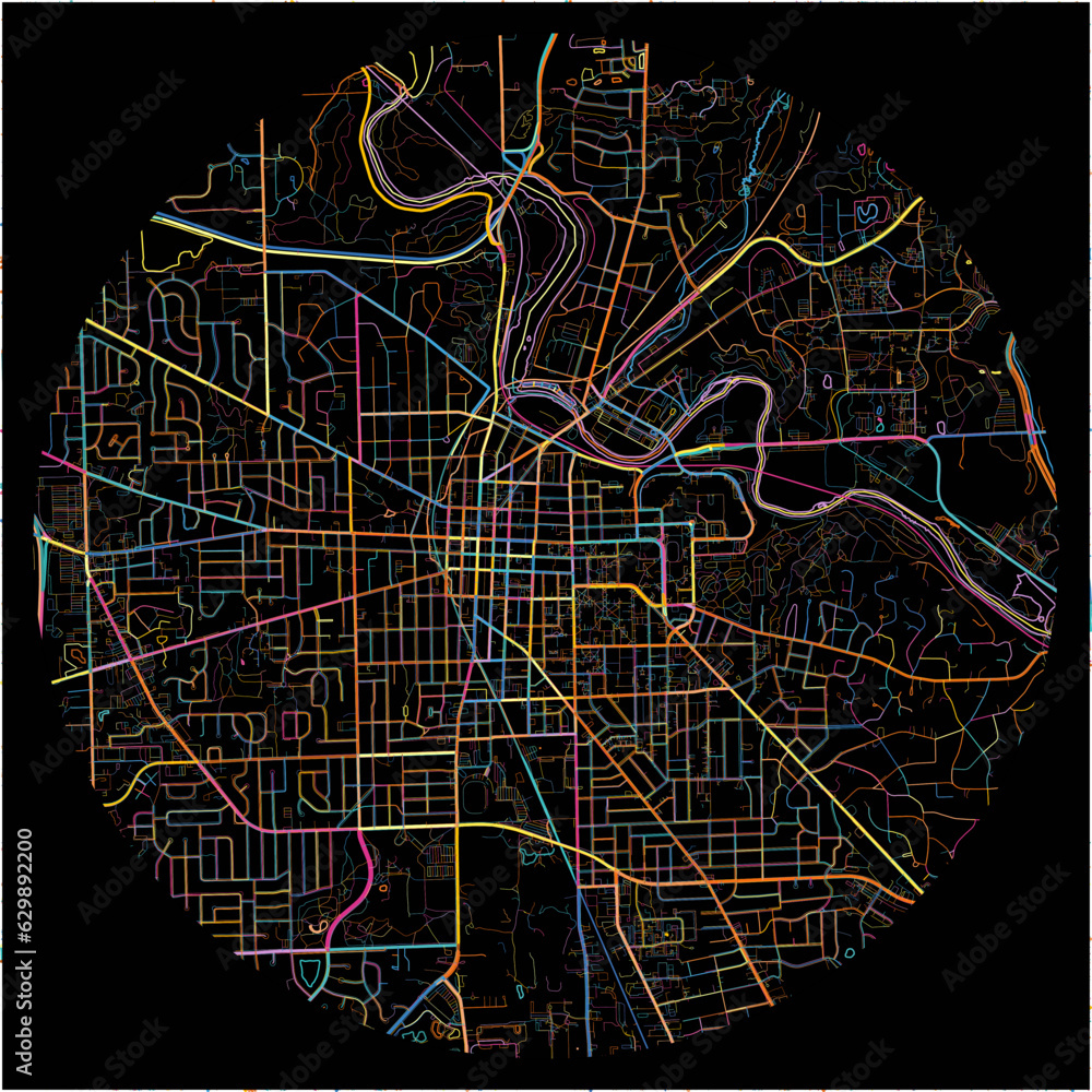 Colorful Map of AnnArbor, Michigan with all major and minor roads.
