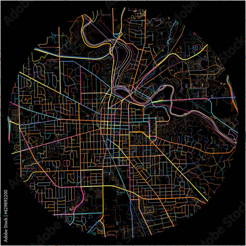 Colorful Map of AnnArbor, Michigan with all major and minor roads.