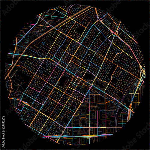 Colorful Map of Downey, California with all major and minor roads.