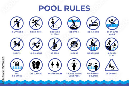 swimming pool rules symbol collection