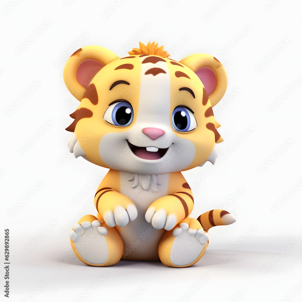Obraz premium Cute Tiger 3d animation Made with Generative AI