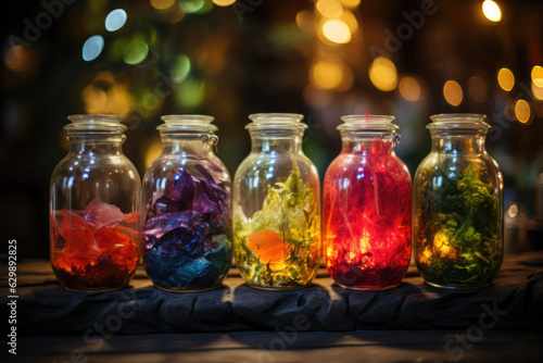 Potions on the table with different colors