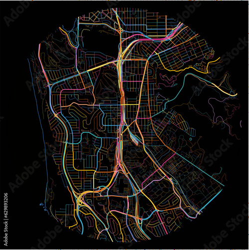 Colorful Map of DalyCity, California with all major and minor roads.