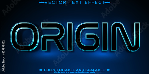 Editable text effect origin, 3d sci-fi and future font style