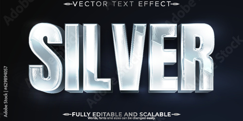 Editable text effect silver, 3d metallic gradient font style
