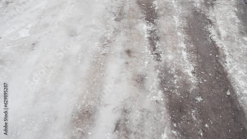 the problem of not cleaned roads in winter
the road or sidewalk is covered with a thick layer of ice
the danger of movement of cars and pedestrians
a slippery road surface is a dangerous phenomenon 