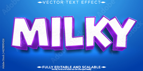 Milky white text effect, editable organic and cow style