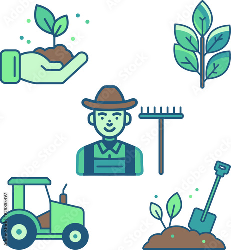 Set of five farming symbols or icons in uniform style © Jaroslav Machacek