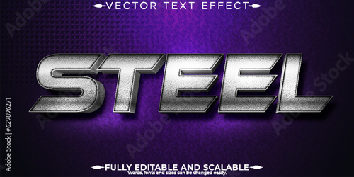 Metallic steel text effect, editable shiny and elegant text style