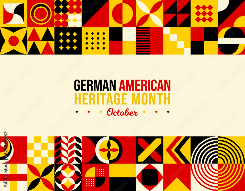 German American Heritage Month Abstract Background. October Awareness Celebration Poster. Horizontal typography website banner vector illustration. Neo Geometric pattern concept card social media post