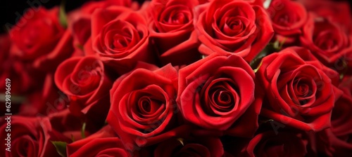 Red rose. Valentine and wedding day background. Generative AI technology.