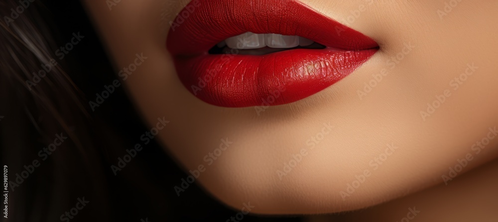 Fototapeta premium Red lips. Generative AI technology.