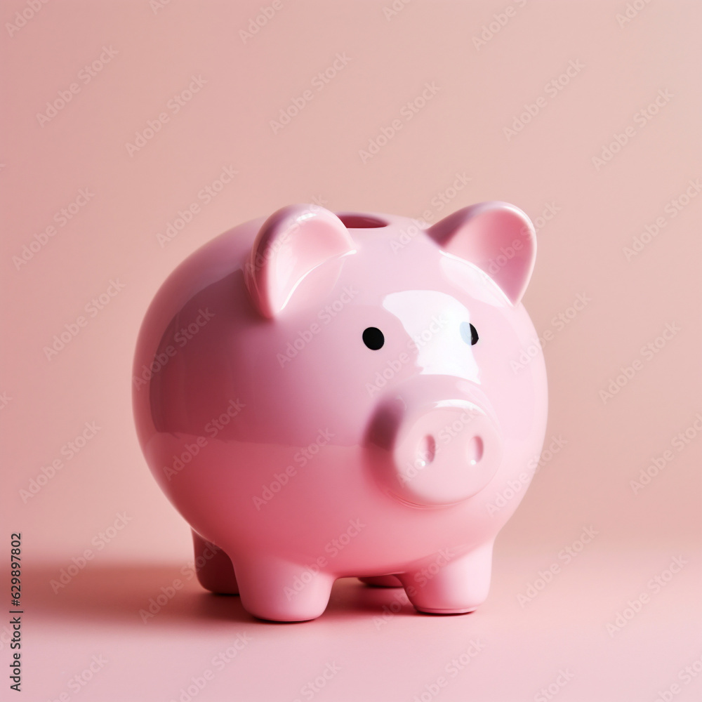 Piggy bank on pink background. Soft focus