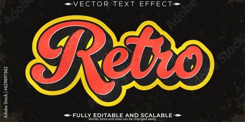 Retro, vintage text effect, editable 70s and 80s text style