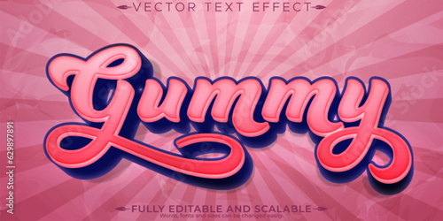 Editable text effect gummy, 3d pink and gum font style
