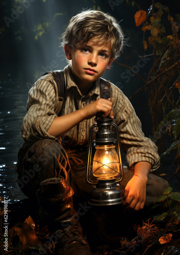 young boy fisherman . generative ai