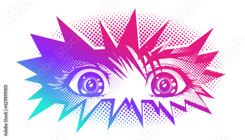Eyes rainbow of a girl in the style of manga.