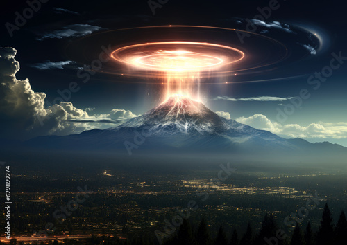 concept of radiating energy portal near Mount Shasta . Generative AI