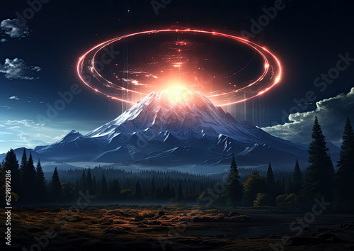 concept of radiating energy portal near Mount Shasta . Generative AI