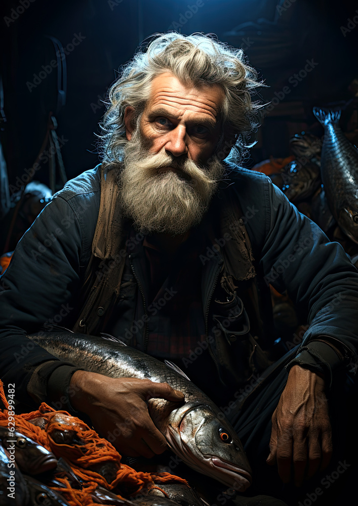 Obraz premium old bearded fisherman of the sea . generative ai