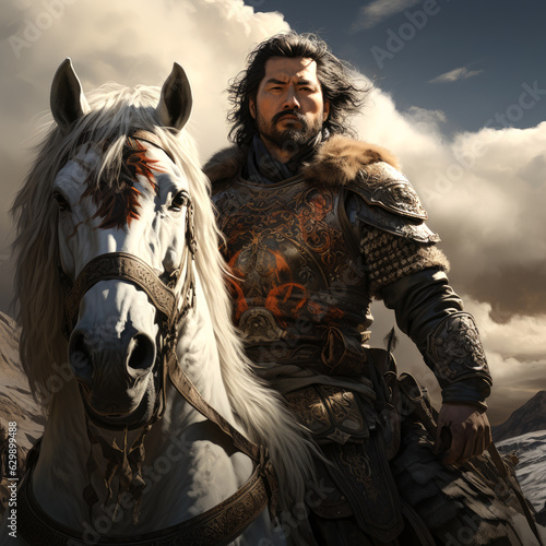 concept of Genghis Khan warlord from Mongolia . generative ai photo