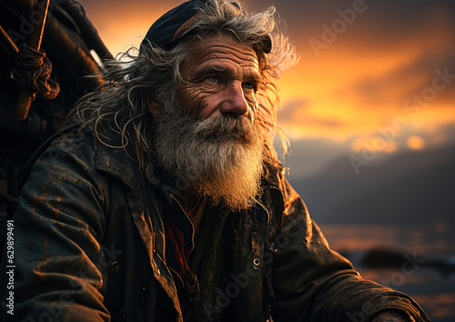 old bearded fisherman of the sea . generative ai