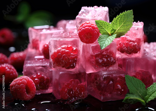raspberry ice cubes . Generative AI
