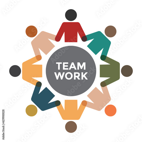 Team work concept vector design.People holding hands around globe