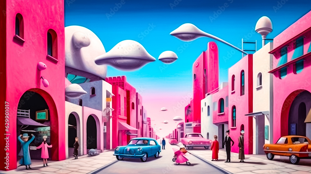 Illustration de paysage urbain coloré, rue dans la ville - Générative IA