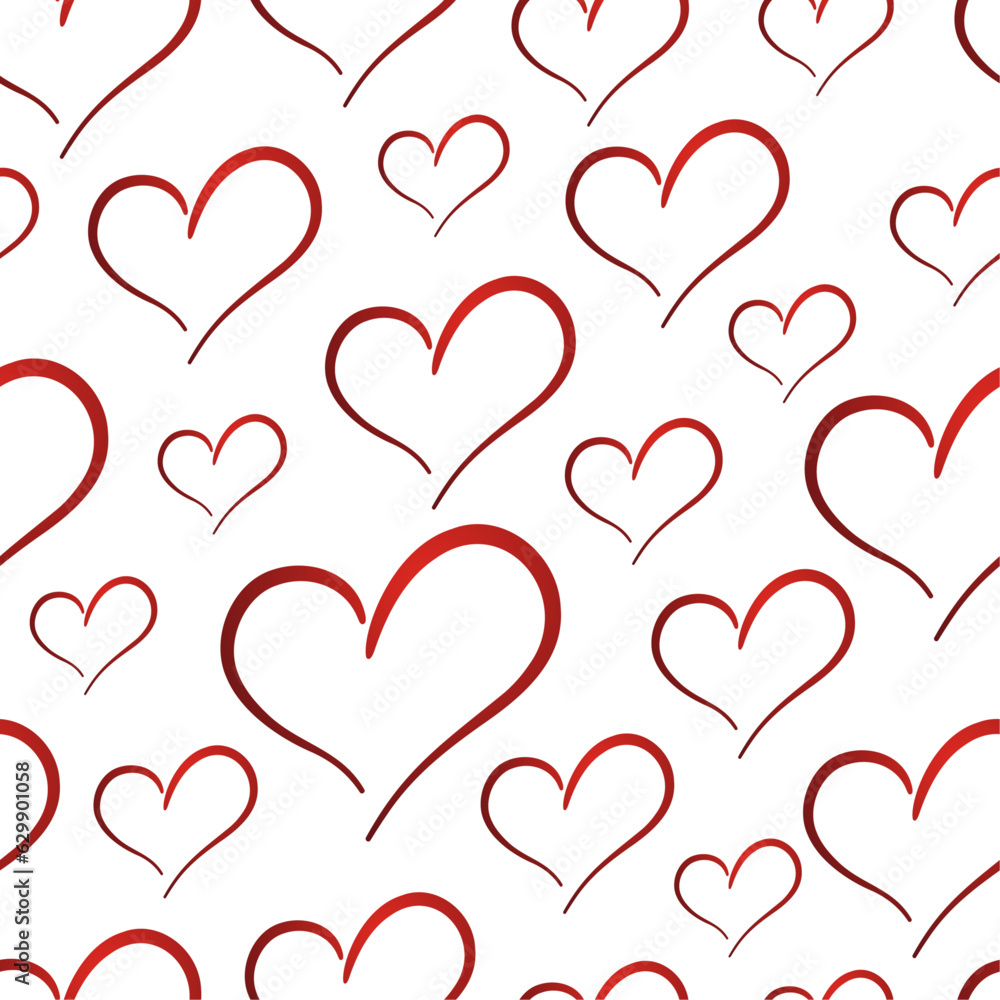 Red gradient doodle hearts on white background. Vector seamless pattern. Best for textile, wallpapers, wrapping paper, package and St. Valentine's Day decoration. Red gradient doodle hearts on white background. Vector seamless pattern. Best for textile, wallpapers, wrapping paper, package and St. Valentine's Day decoration.