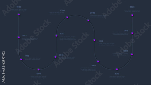 Infographic timeline design template. Example of historical events in the style of neumorphism