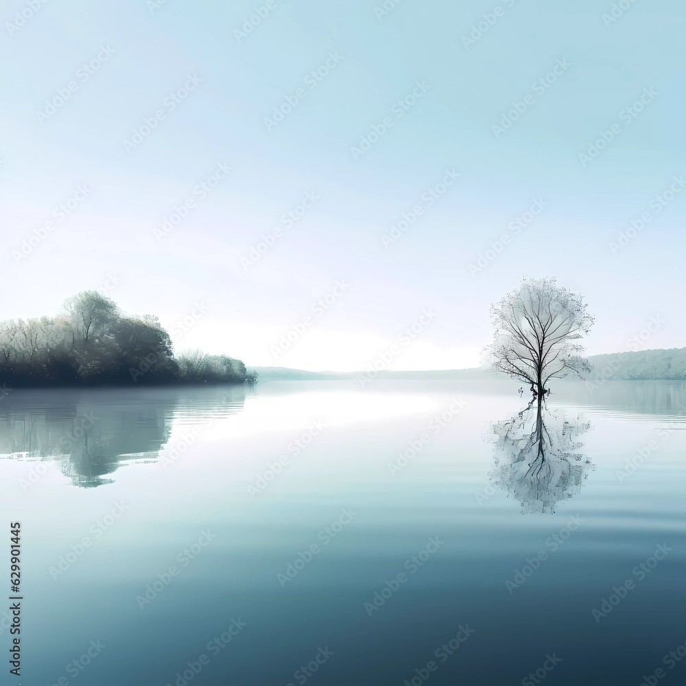 A minimalist image depicting the tranquil surface of a lake No 2