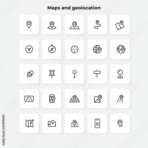 Maps and geolocation line icons set. Pointer, GPS, travel, compass and other elements