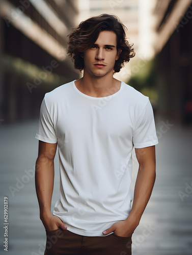 Young male model wearing white shirt (mockup)