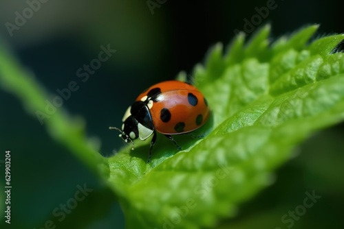 Ladybug with black eyes in macro. Ai generative.