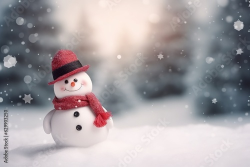 Merry christmas and happy new year greeting card. Snowman. Ai generative.