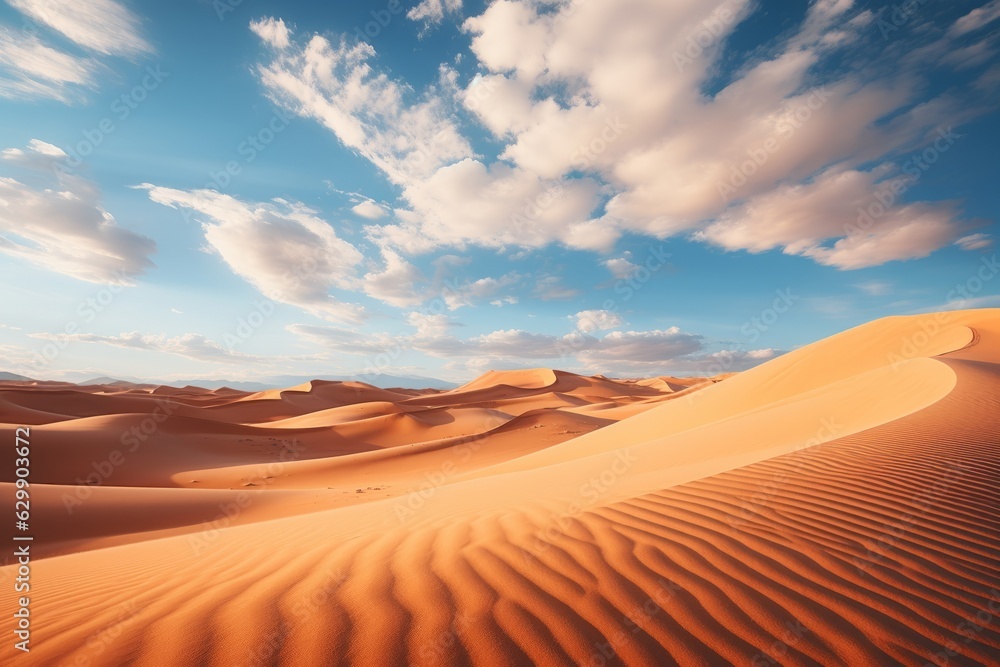 Sandy Desert Landscape with Towering Sand Dunes, Generative AI
