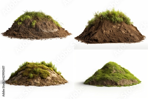 set of heaps of earth isolated on white background.
