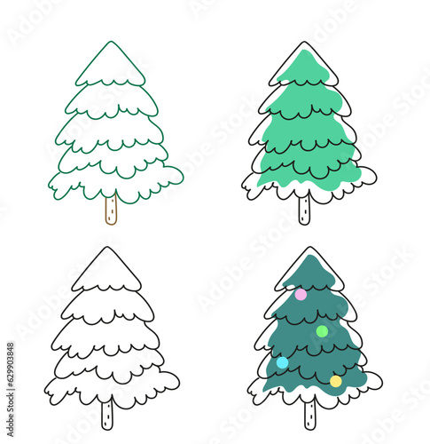 conifer pine fir christmas needle trees doodle vector illustration