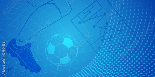 Abstract soccer background with big football ball and other sport symbols in blue colors