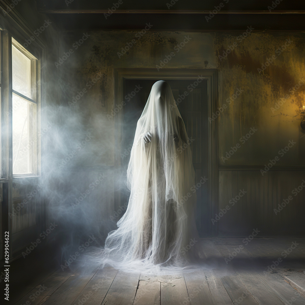 Ethereal translucent ghost in a haunted house Ethereal translucent ghost in a haunted house