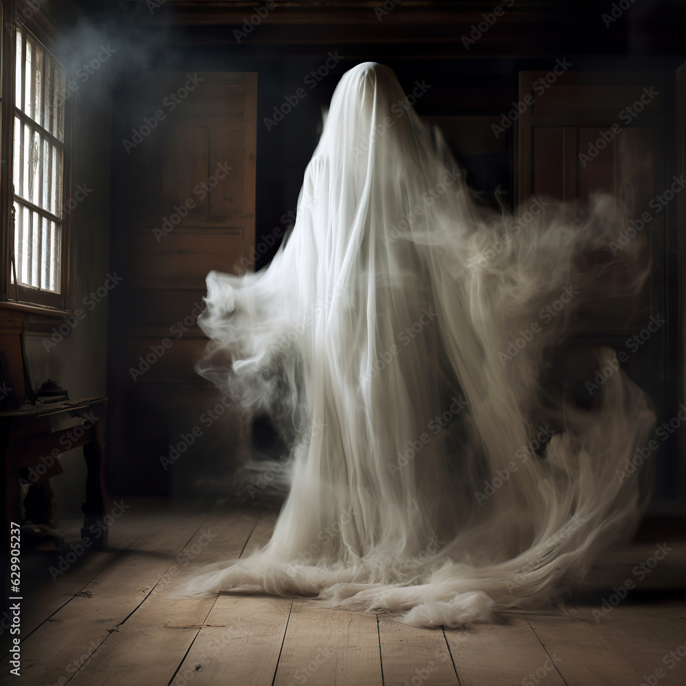 Ethereal translucent ghost in a haunted house Ethereal translucent ghost in a haunted house