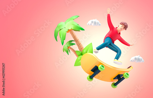 Isolated Man Skateboarding. 3D Illustration