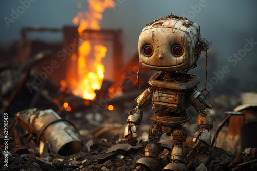 Robot in a post-apocalyptic landscape