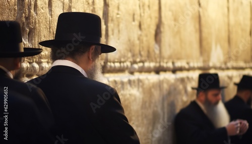 Orthodox Jewish men pray at the Western Wailing Wall in Jerusalem