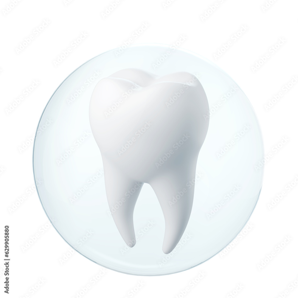 Healthy tooth with liquid Bubble, teeth whitening concept, with clipping path 3d rendering.